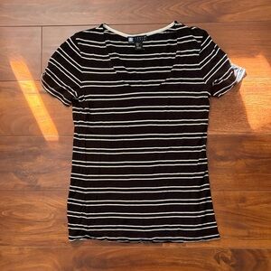 Carole Little Black and Cream Striped Short Sleeve Tee Size Small